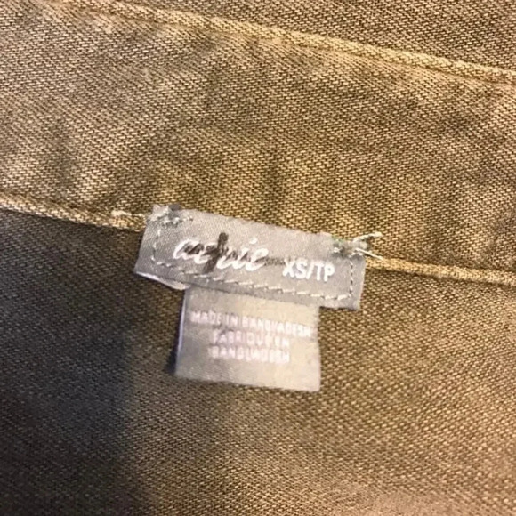 Aerie  Cotton Women Khaki Denim Button Up Blouse Size XS/TP Pocket - Picture 3 of 7